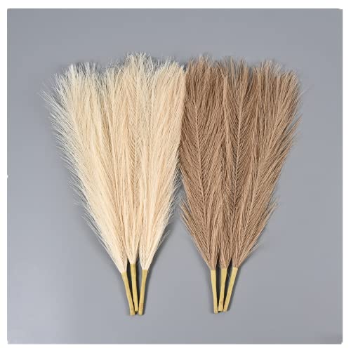 GALLIA Pampas Grass Decor Tall-Faux Pampas Grass Small 17"-6 Stems-Beige and Taupe Brown Pompas Floral, Artificial Pampas Grass Fake Pampas Grass Dried Pompous Grass (6Pcs)