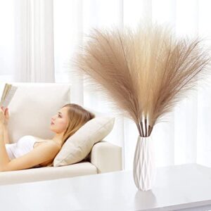 GALLIA Pampas Grass Decor Tall-Faux Pampas Grass Small 17"-6 Stems-Beige and Taupe Brown Pompas Floral, Artificial Pampas Grass Fake Pampas Grass Dried Pompous Grass (6Pcs)