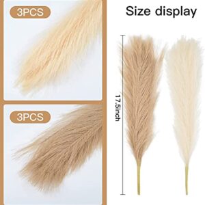 GALLIA Pampas Grass Decor Tall-Faux Pampas Grass Small 17"-6 Stems-Beige and Taupe Brown Pompas Floral, Artificial Pampas Grass Fake Pampas Grass Dried Pompous Grass (6Pcs)