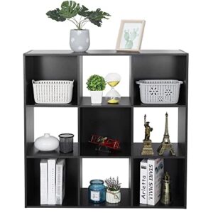 zenstyle 9 cube storage shelf organizer, wooden bookshelf system display cube shelves compartments, customizable w/ 5 removable back panels (black)