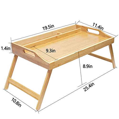 Natural Bamboo Bed Tray Table,Large Breakfast Tray with Handles Folding Legs with Media Slot and with Phone Holder，Foldable Platter Tray,Laptop Desk,Flat TV Tray Kitchen Serving Tray (Yellow)