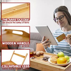 Natural Bamboo Bed Tray Table,Large Breakfast Tray with Handles Folding Legs with Media Slot and with Phone Holder，Foldable Platter Tray,Laptop Desk,Flat TV Tray Kitchen Serving Tray (Yellow)