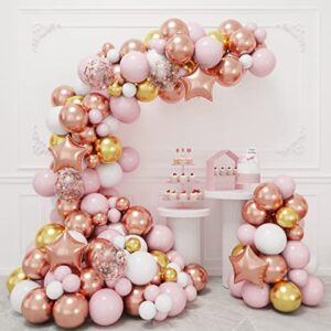 RUBFAC Rose Gold Balloon Garland Arch Kit with Pink Gold White Balloons for Graduation Birthday Party Baby Shower Wedding Decorations