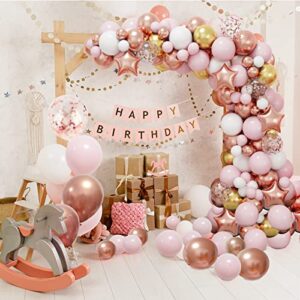 RUBFAC Rose Gold Balloon Garland Arch Kit with Pink Gold White Balloons for Graduation Birthday Party Baby Shower Wedding Decorations