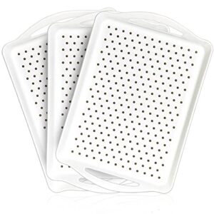 non-slip serving trays, 3 pack large food serve tray with handle, 16.5 x 11.2 x 1.6 in trays for dinner, drinks, snacks (white)