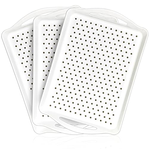 Non-Slip Serving Trays, 3 Pack Large Food Serve Tray with Handle, 16.5 x 11.2 x 1.6 in Trays for Dinner, Drinks, Snacks (White)