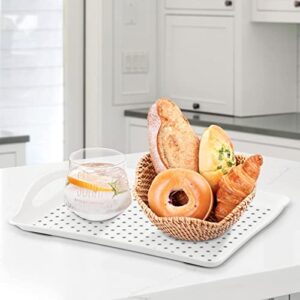 Non-Slip Serving Trays, 3 Pack Large Food Serve Tray with Handle, 16.5 x 11.2 x 1.6 in Trays for Dinner, Drinks, Snacks (White)