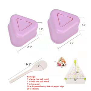 Aesumta Triangle Onigiri Mold,2 Pcs Sushi Mold  ,Onigiri Mold Set with Wrapper Bags & Stickers for Bento Home DIY Sushi Making Kit (pink)