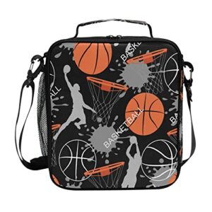 auuxva lunch bag sport basketball insulated lunch box ice cooler tote bag handbag lunchbox shoulder strap for boys girls women men
