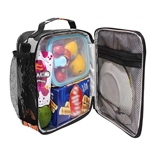 AUUXVA Lunch Bag Sport Basketball Insulated Lunch Box Ice Cooler Tote Bag Handbag Lunchbox Shoulder Strap for Boys Girls Women Men