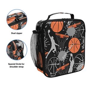 AUUXVA Lunch Bag Sport Basketball Insulated Lunch Box Ice Cooler Tote Bag Handbag Lunchbox Shoulder Strap for Boys Girls Women Men