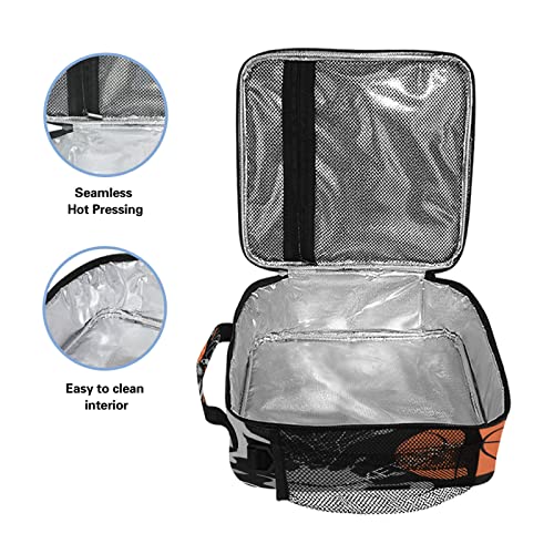 AUUXVA Lunch Bag Sport Basketball Insulated Lunch Box Ice Cooler Tote Bag Handbag Lunchbox Shoulder Strap for Boys Girls Women Men