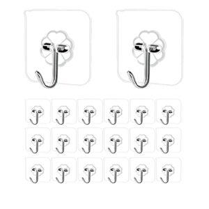 pinlun sticky hook wall hook-20 pieces of heavy 22 lb (maximum) heavy duty self-adhesive hook waterproof and oil proof transparent hook bathroom shower room kitchen hook