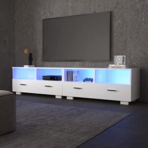 Catrimown Modern LED TV Stand with 20 Color RGB Lights, 71" White Gaming Entertainment Center TV Console with 2-Tier Storage Cabinet for Up to 80 Inch TV, for Living Room Bedroom