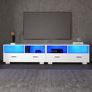 Catrimown Modern LED TV Stand with 20 Color RGB Lights, 71" White Gaming Entertainment Center TV Console with 2-Tier Storage Cabinet for Up to 80 Inch TV, for Living Room Bedroom