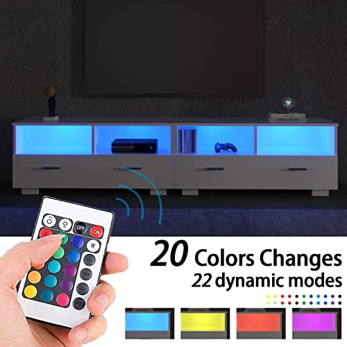 Catrimown Modern LED TV Stand with 20 Color RGB Lights, 71" White Gaming Entertainment Center TV Console with 2-Tier Storage Cabinet for Up to 80 Inch TV, for Living Room Bedroom