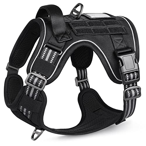 rabbitgoo Dog Harness No Pull, Military Dog Harness for Large Dogs with Handle & Molle, Easy Control Service Dog Vest Harness Training Walking, Adjustable Reflective Tactical Pet Harness, Black, L