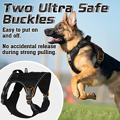 rabbitgoo Dog Harness No Pull, Military Dog Harness for Large Dogs with Handle & Molle, Easy Control Service Dog Vest Harness Training Walking, Adjustable Reflective Tactical Pet Harness, Black, L