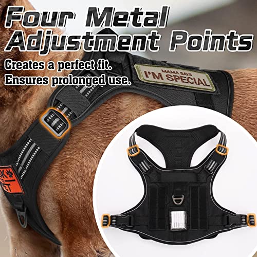 rabbitgoo Dog Harness No Pull, Military Dog Harness for Large Dogs with Handle & Molle, Easy Control Service Dog Vest Harness Training Walking, Adjustable Reflective Tactical Pet Harness, Black, L