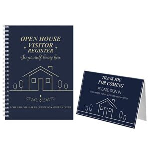 2 pieces open house visitor register guest registry sign frosted waterproof cover with thank you for coming tent card for real estate agent supplies