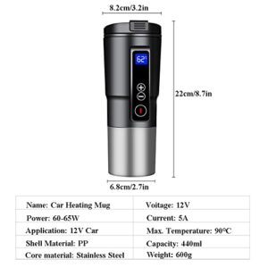 Funchic Heated Travel Mug Electric Coffee Mug Warmer 12V Thermos Cup Intelligent Travel Mug with Temperature Control for Car