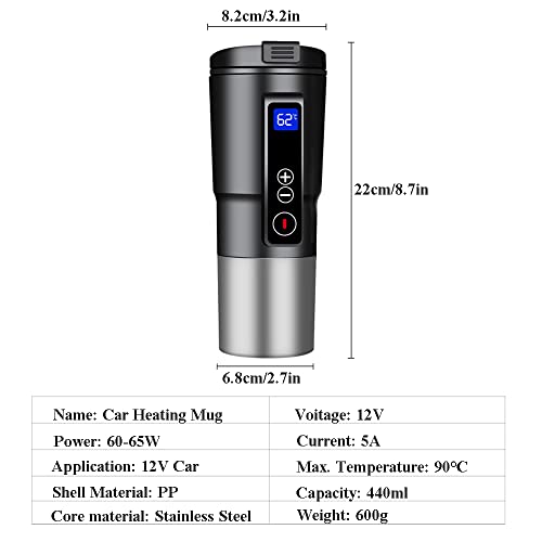 Funchic Heated Travel Mug Electric Coffee Mug Warmer 12V Thermos Cup Intelligent Travel Mug with Temperature Control for Car