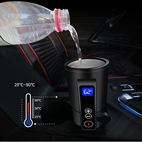 Funchic Heated Travel Mug Electric Coffee Mug Warmer 12V Thermos Cup Intelligent Travel Mug with Temperature Control for Car