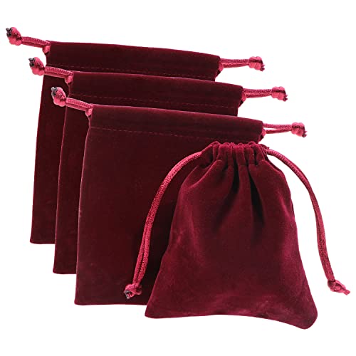 Mini Skater 25pcs Velvet Jewelry Pouches 3.94" x 3.54" Display Packaging Bags Gift Bags with Drawstrings Cloth Storage bags for Wedding Favors Christmas Favors Candy Bags (Red Wine)