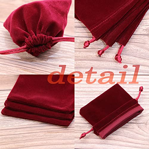 Mini Skater 25pcs Velvet Jewelry Pouches 3.94" x 3.54" Display Packaging Bags Gift Bags with Drawstrings Cloth Storage bags for Wedding Favors Christmas Favors Candy Bags (Red Wine)