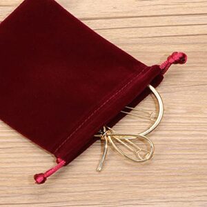 Mini Skater 25pcs Velvet Jewelry Pouches 3.94" x 3.54" Display Packaging Bags Gift Bags with Drawstrings Cloth Storage bags for Wedding Favors Christmas Favors Candy Bags (Red Wine)