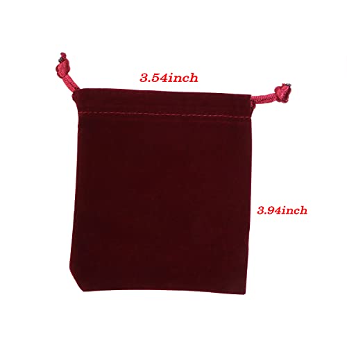 Mini Skater 25pcs Velvet Jewelry Pouches 3.94" x 3.54" Display Packaging Bags Gift Bags with Drawstrings Cloth Storage bags for Wedding Favors Christmas Favors Candy Bags (Red Wine)