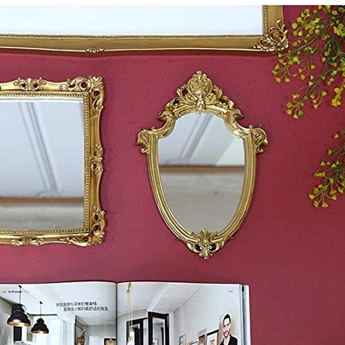 Funerom Vintage 11.6X 9 inch Decorative Wall Mirror Gold Shield Shape 11 x 9.5 inch Mirror Square Antique Gold