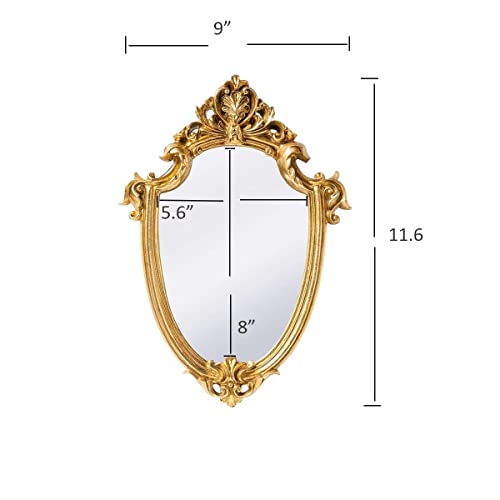 Funerom Vintage 11.6X 9 inch Decorative Wall Mirror Gold Shield Shape 11 x 9.5 inch Mirror Square Antique Gold