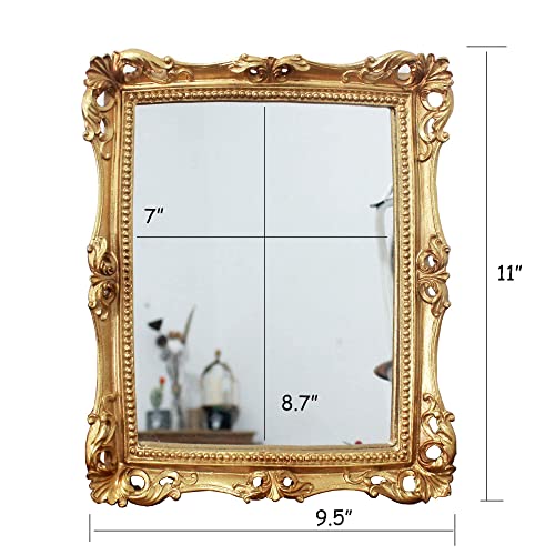 Funerom Vintage 11.6X 9 inch Decorative Wall Mirror Gold Shield Shape 11 x 9.5 inch Mirror Square Antique Gold