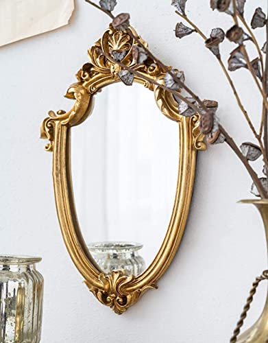 Funerom Vintage 11.6X 9 inch Decorative Wall Mirror Gold Shield Shape 11 x 9.5 inch Mirror Square Antique Gold