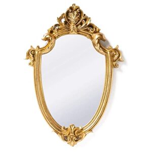 Funerom Vintage 11.6X 9 inch Decorative Wall Mirror Gold Shield Shape 11 x 9.5 inch Mirror Square Antique Gold