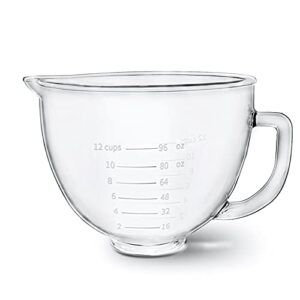 glass bowl compatible with kitchenaid 4.5/5 qt tilt-head stand mixer,with measurement markings,allows placing it in the microwave and refrigeratr