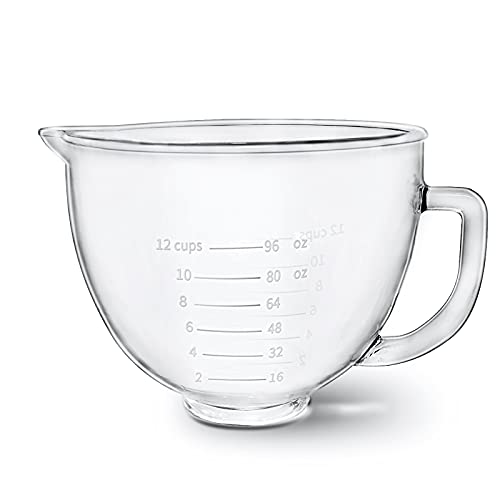 Glass Bowl Compatible With KITCHENAID 4.5/5 QT Tilt-Head Stand Mixer,with Measurement Markings,Allows Placing it in the Microwave and Refrigeratr