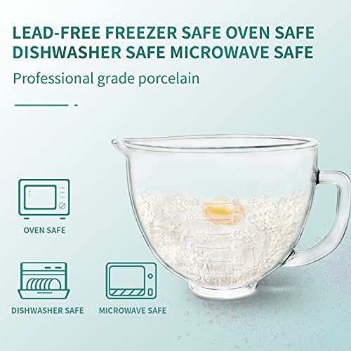 Glass Bowl Compatible With KITCHENAID 4.5/5 QT Tilt-Head Stand Mixer,with Measurement Markings,Allows Placing it in the Microwave and Refrigeratr