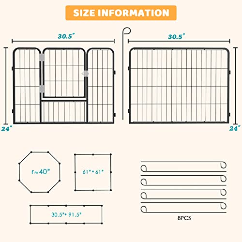 OFIKA Heavy Duty Metal Playpen for Medium/Small Animals, 8 Panels 24”Height x 32" Width, Dog Fence Exercise Pen with Doors, Pet Puppy Pen for Outdoor, Indoor, RV, Camping, Yard