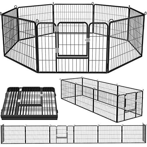 OFIKA Heavy Duty Metal Playpen for Medium/Small Animals, 8 Panels 24”Height x 32" Width, Dog Fence Exercise Pen with Doors, Pet Puppy Pen for Outdoor, Indoor, RV, Camping, Yard