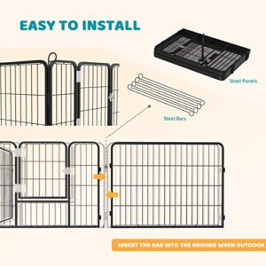 OFIKA Heavy Duty Metal Playpen for Medium/Small Animals, 8 Panels 24”Height x 32" Width, Dog Fence Exercise Pen with Doors, Pet Puppy Pen for Outdoor, Indoor, RV, Camping, Yard