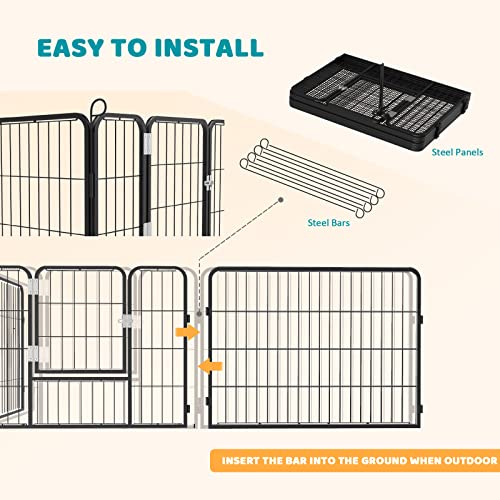 OFIKA Heavy Duty Metal Playpen for Medium/Small Animals, 8 Panels 24”Height x 32" Width, Dog Fence Exercise Pen with Doors, Pet Puppy Pen for Outdoor, Indoor, RV, Camping, Yard