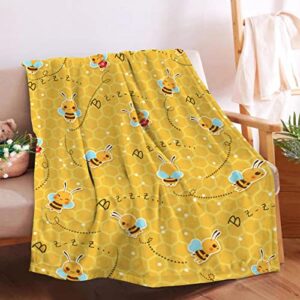 cute bee blankets super soft for bed couch sofa fuzzy warm cozy lightweight throw for friend adults women men 60"x50" medium for teen