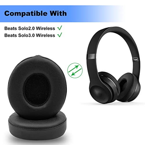 Professional Replacement Ear Pads for Beats Solo 2 & Solo 3 Wireless On-Ear Headphones, Premium Headphones Earpads Cushions with Softer Leather and High Elastic Sponge Memory Foam,Black