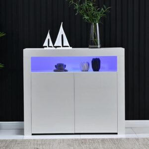 modern high gloss sideboard 2 door storage cabinet open cupboard sleek farmhouse accent side cabinet kitchen buffet cabinet with multi-color led lights and interior shelves fashion home furniture