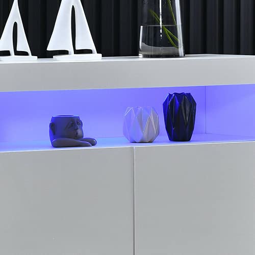 Modern High Gloss Sideboard 2 Door Storage Cabinet Open Cupboard Sleek Farmhouse Accent Side Cabinet Kitchen Buffet Cabinet with Multi-Color LED Lights and Interior Shelves Fashion Home Furniture