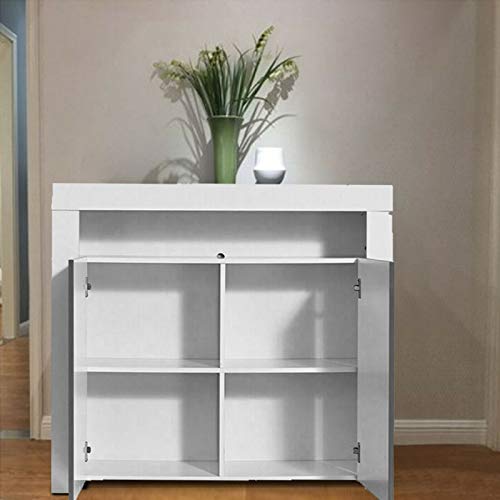 Modern High Gloss Sideboard 2 Door Storage Cabinet Open Cupboard Sleek Farmhouse Accent Side Cabinet Kitchen Buffet Cabinet with Multi-Color LED Lights and Interior Shelves Fashion Home Furniture