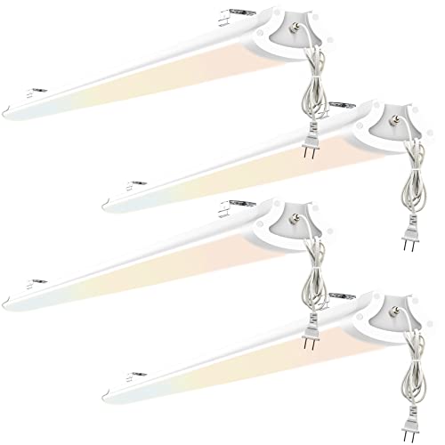 8ft Flush Mount Vapor Tight Light, LED Shop Lights Fixture with 5ft Plug and Play for Special Wet Location and Celling Fixture Industry and Commercial Illumination (4 Pack)