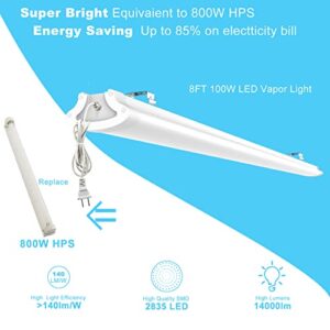 8ft Flush Mount Vapor Tight Light, LED Shop Lights Fixture with 5ft Plug and Play for Special Wet Location and Celling Fixture Industry and Commercial Illumination (4 Pack)